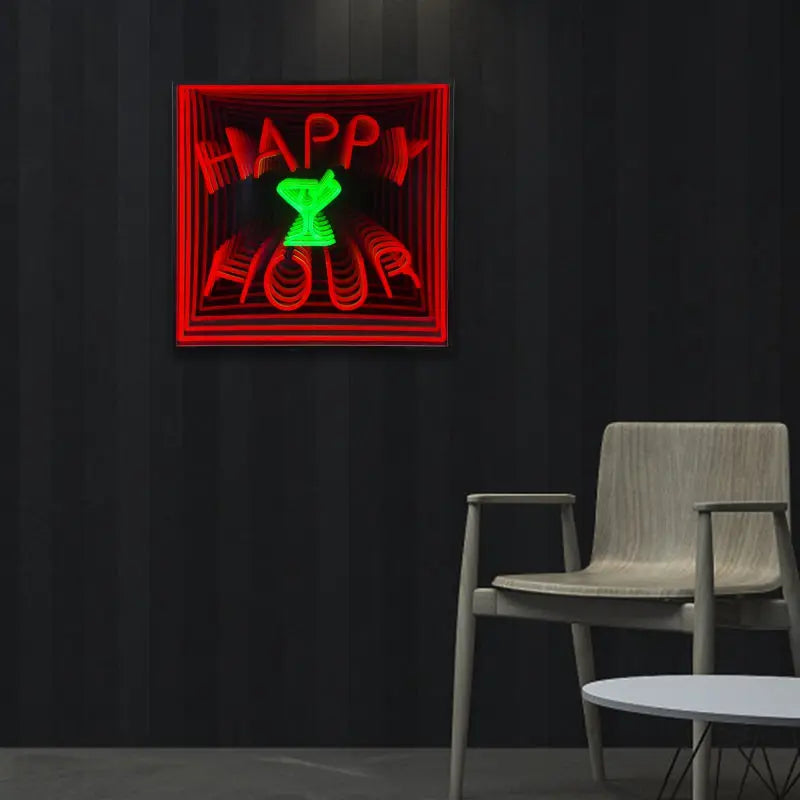 Happy Hour 3D Infinity LED Neon Sign - neonaffair